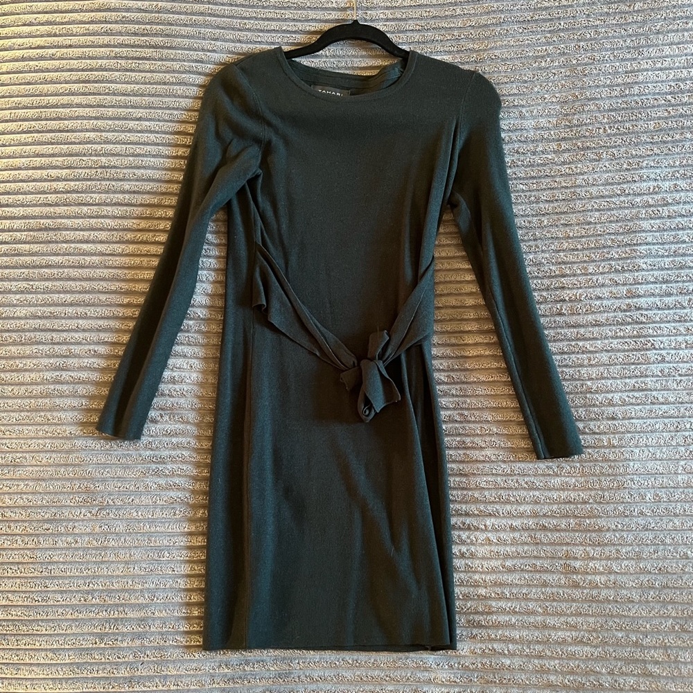 Tahari Olive green knit dress
